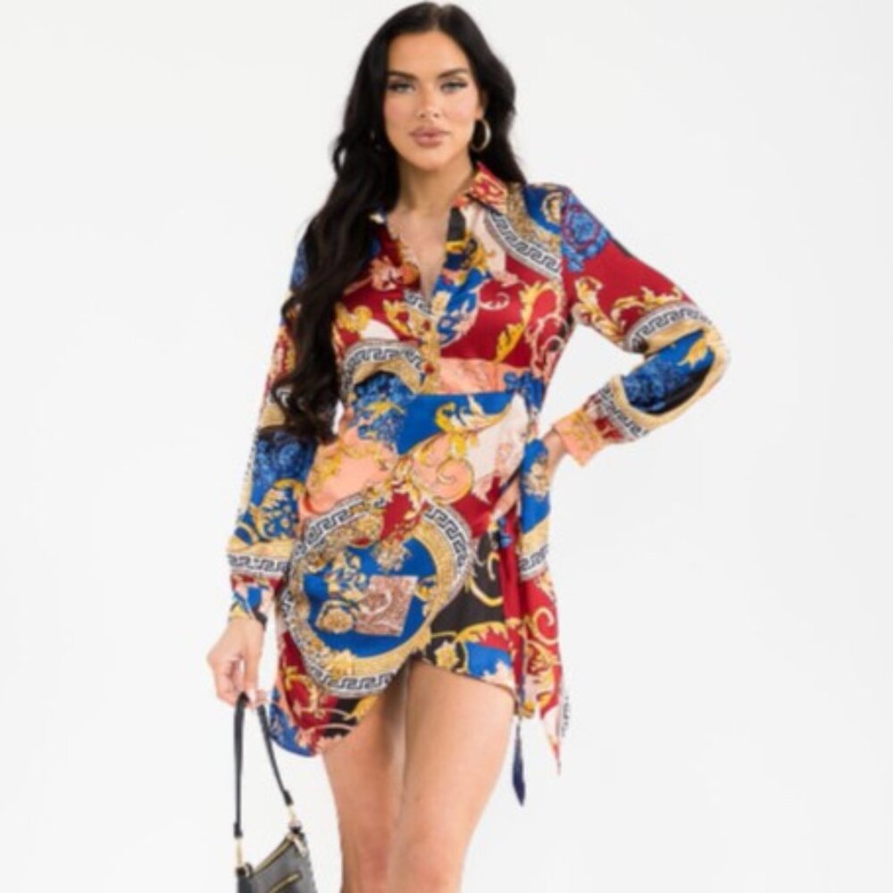 Colorful Bodycon Coloblock Patterned Mini Dress